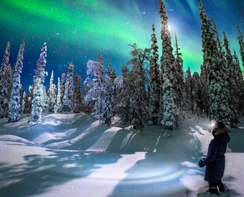Evening Snowshoeing to Search for the Northern Lights