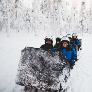 Scenic Sleighride pulled by a snowmobile by Wild Nordic Finland in Rovaniemi, Finland