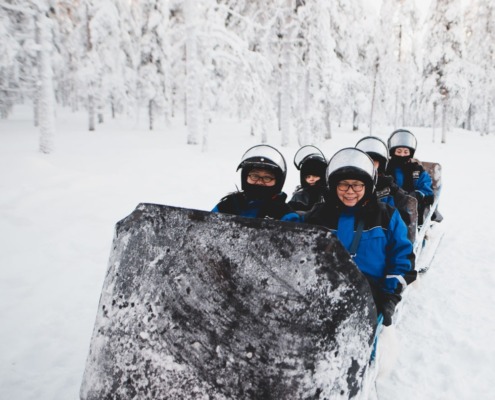 Scenic Sleighride pulled by a snowmobile by Wild Nordic Finland in Rovaniemi, Finland